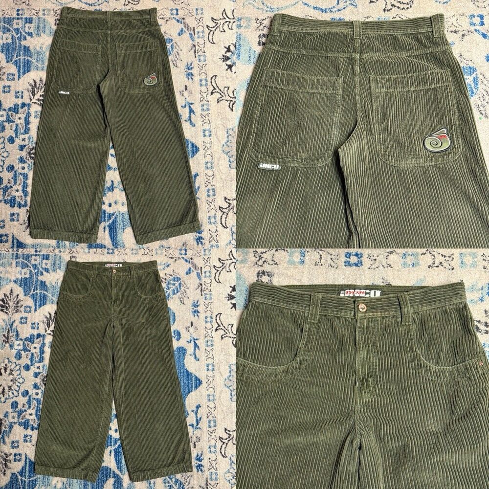 JNCO 26 Twin Cannon Wale Corduroy Winter Moss Baggy Wide Leg Pants Men 38x32 EUC - Picture 1 of 12